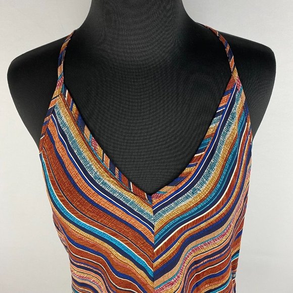 Shein S / US 4 Diagonal Striped V-Neck T Halter Back Tank Top Summer Boho - Picture 2 of 11